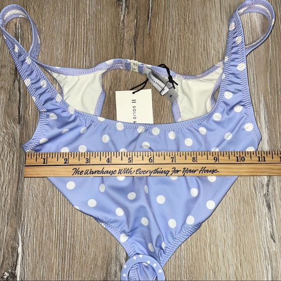STRIP & SOLID Women’s Small Swimsuit Button Middle Front Polka Dots Lavender - Picture 9 of 9
